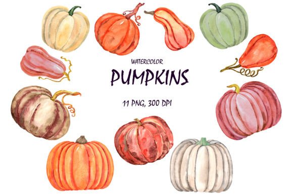 Autumn Charm: Hand-Painted Watercolor Boho Pumpkins for Your Projects