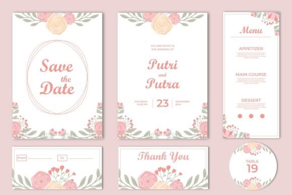 Beautiful Pink Wedding Invitations & Floral Design Collection