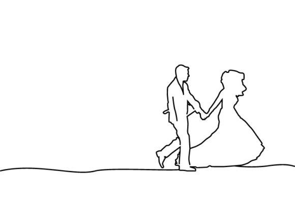 Elegant Line Art Wedding Couple Design for Every Project
