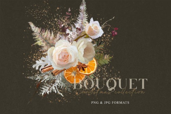 Floral Bouquet Wedding Clipart: Oil Painting Style for Christmas