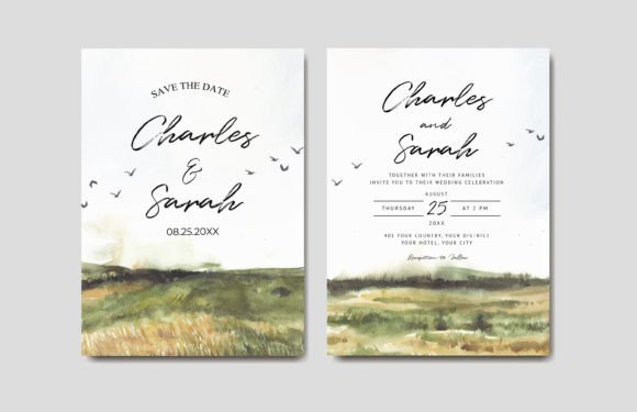 Wedding Invitation Watercolor Landscape: A Serene Template for Your Day